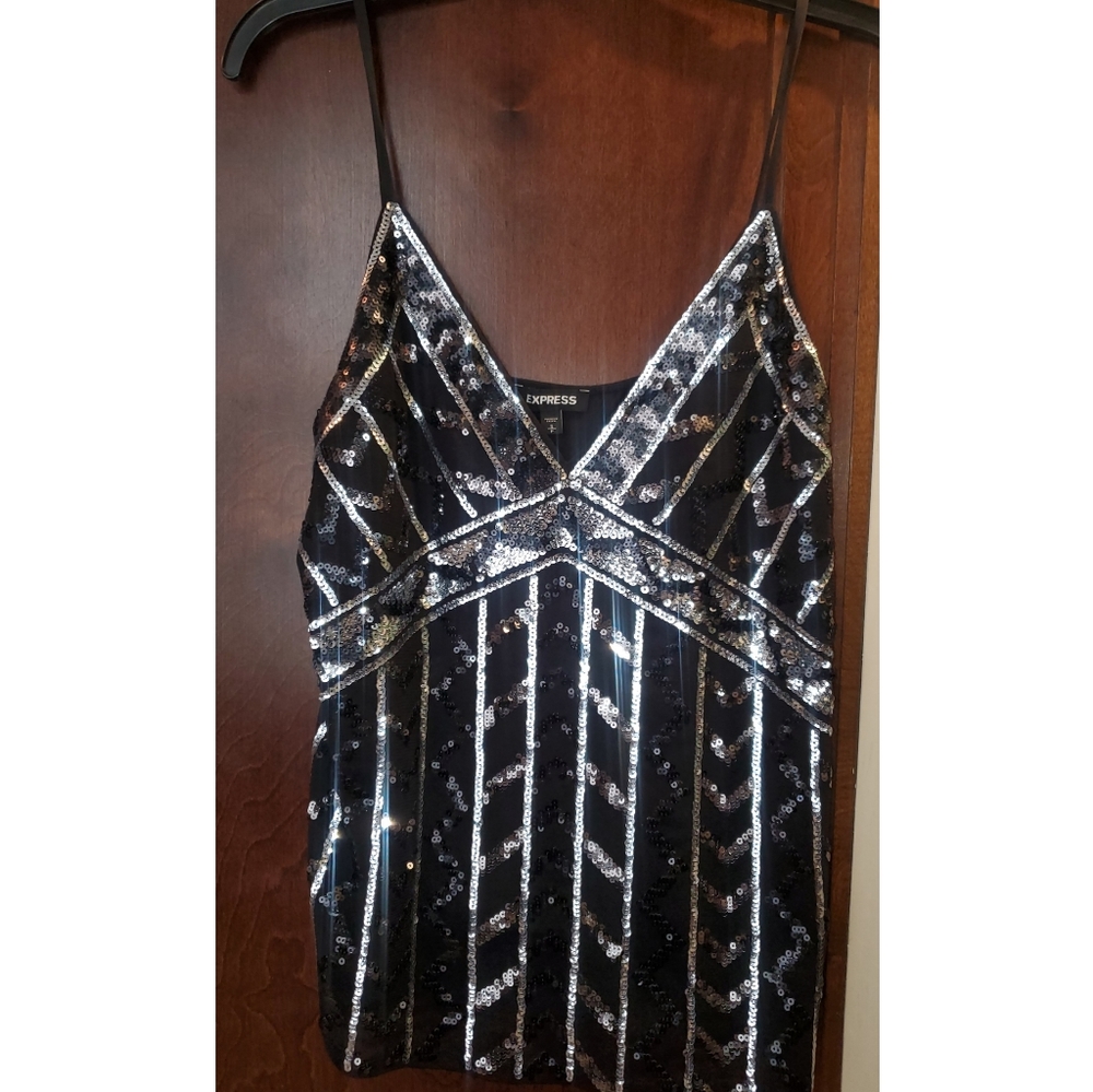 Express Black and Silver Sequin Top